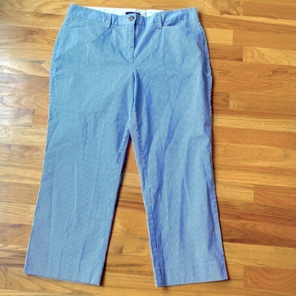 NWT Women’s Land’s End Cobalt Stripe Pincord Cropped Pants Size 12 - Picture 1 of 9